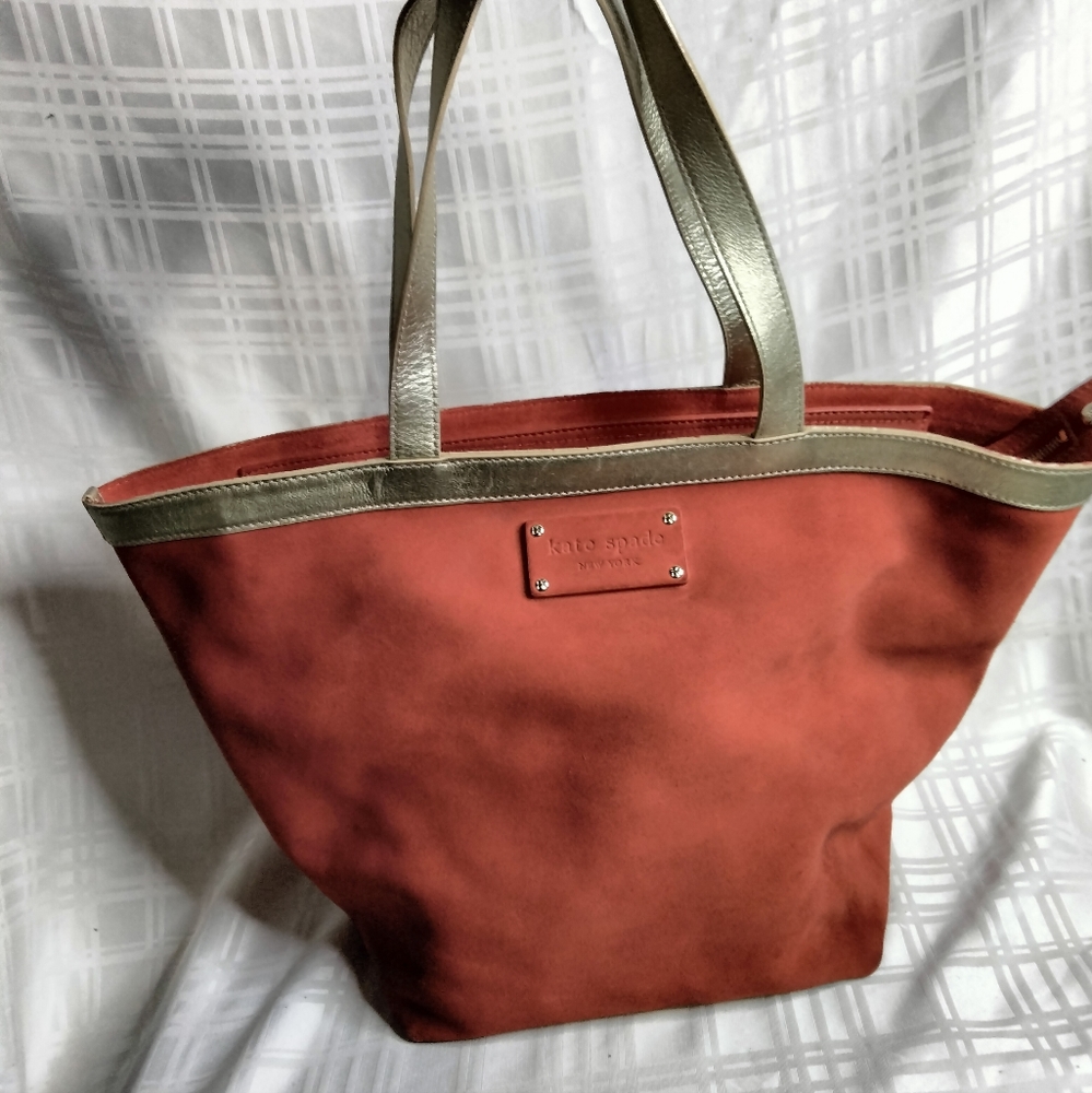 Kate Spade Orange Suede Gold Leather Shoulder Bag Hobo Tote